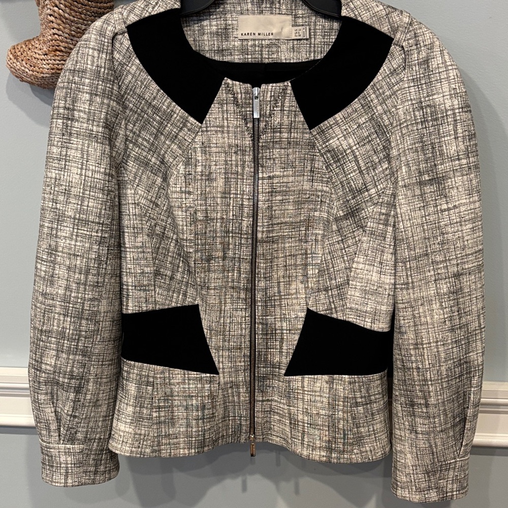 Karen Millen Women's Black and Gray Fitted Jacket - Picture 2 of 6